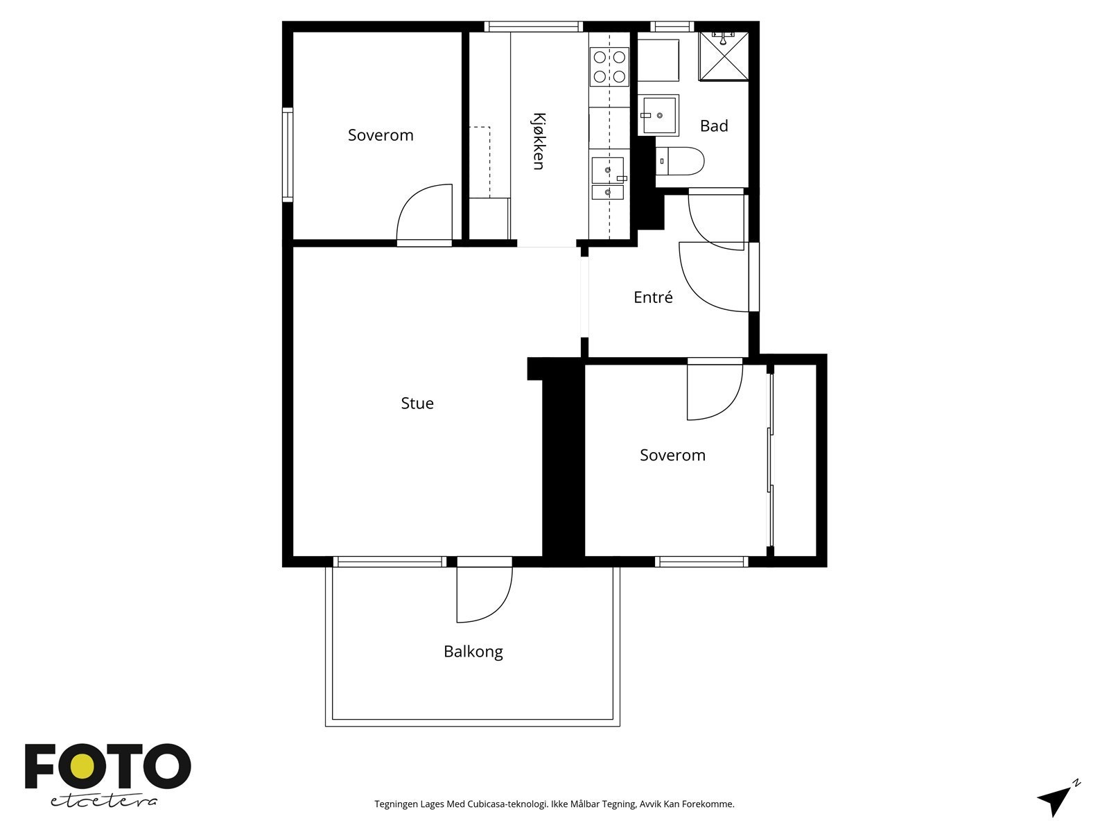 Planløsningen er arealeffektiv og inneholder entré, bad, to soverom, kjøkken og stue med utgang til balkong. Galleribilde