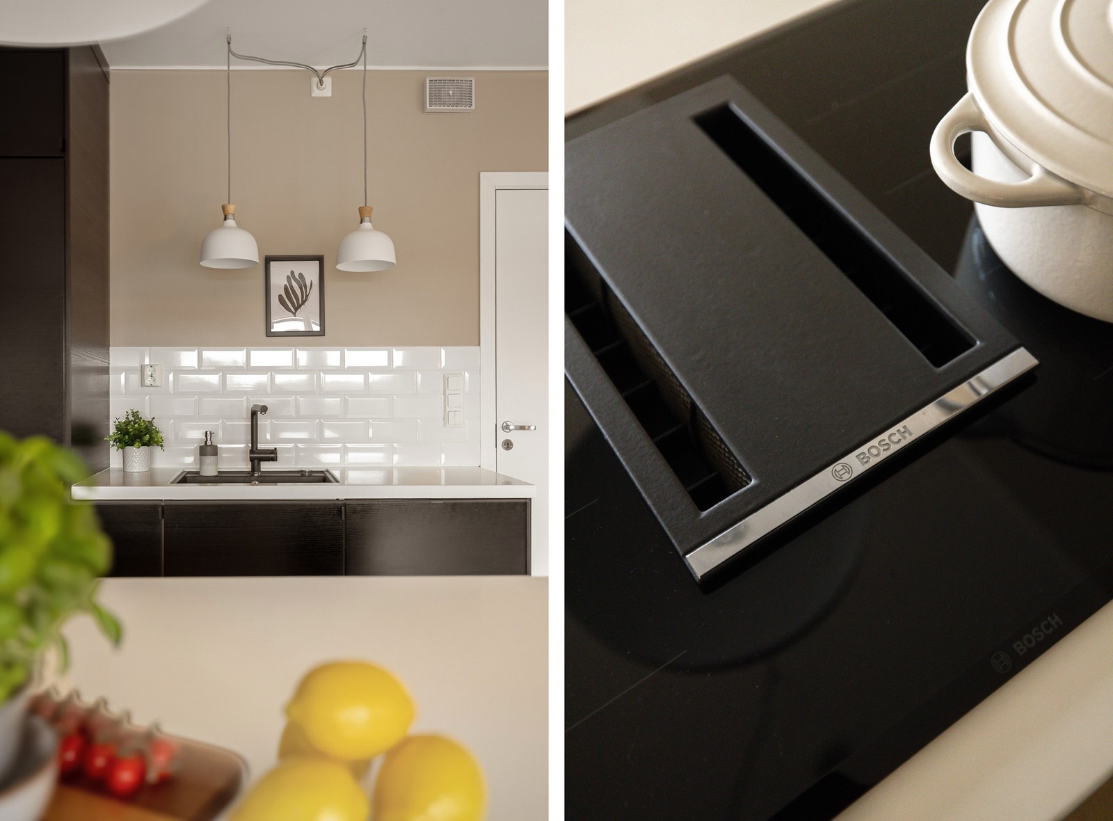 Det er utstyrt med følgende integrerte hvitevarer: Stekeovn, platetopp med integrert ventilator, oppvaskmaskin og kjøleskap. Galleribilde