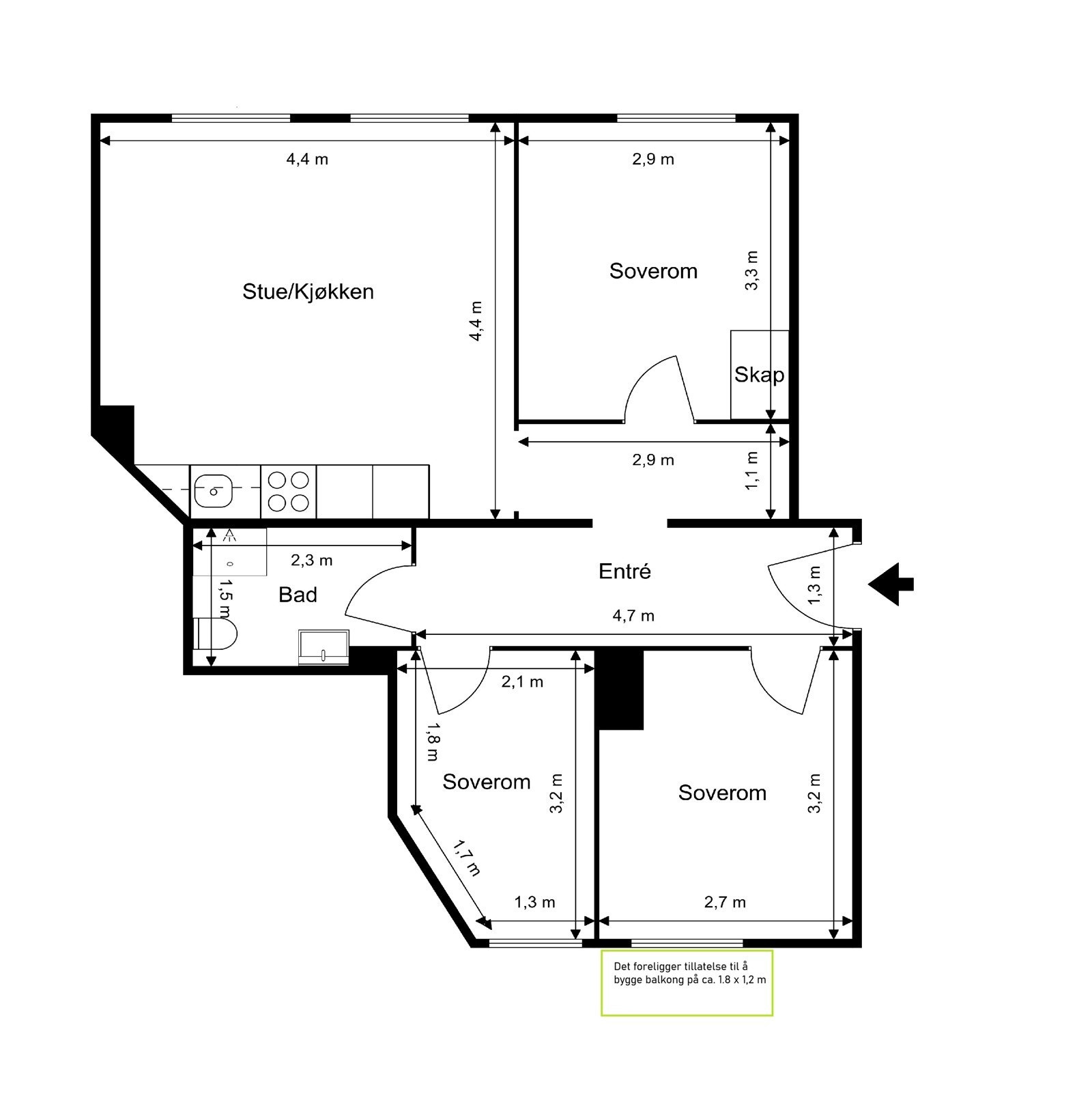 illustrasjon av balkongen det foreligger tillatelse til å bygge. Dette er kun en illustrasjon og faktisk utforming kan avvike. Galleribilde