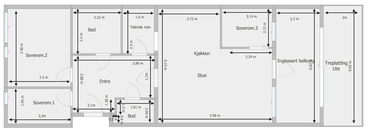 Planløsning med mål (bare til å ha oversikt) Galleribilde