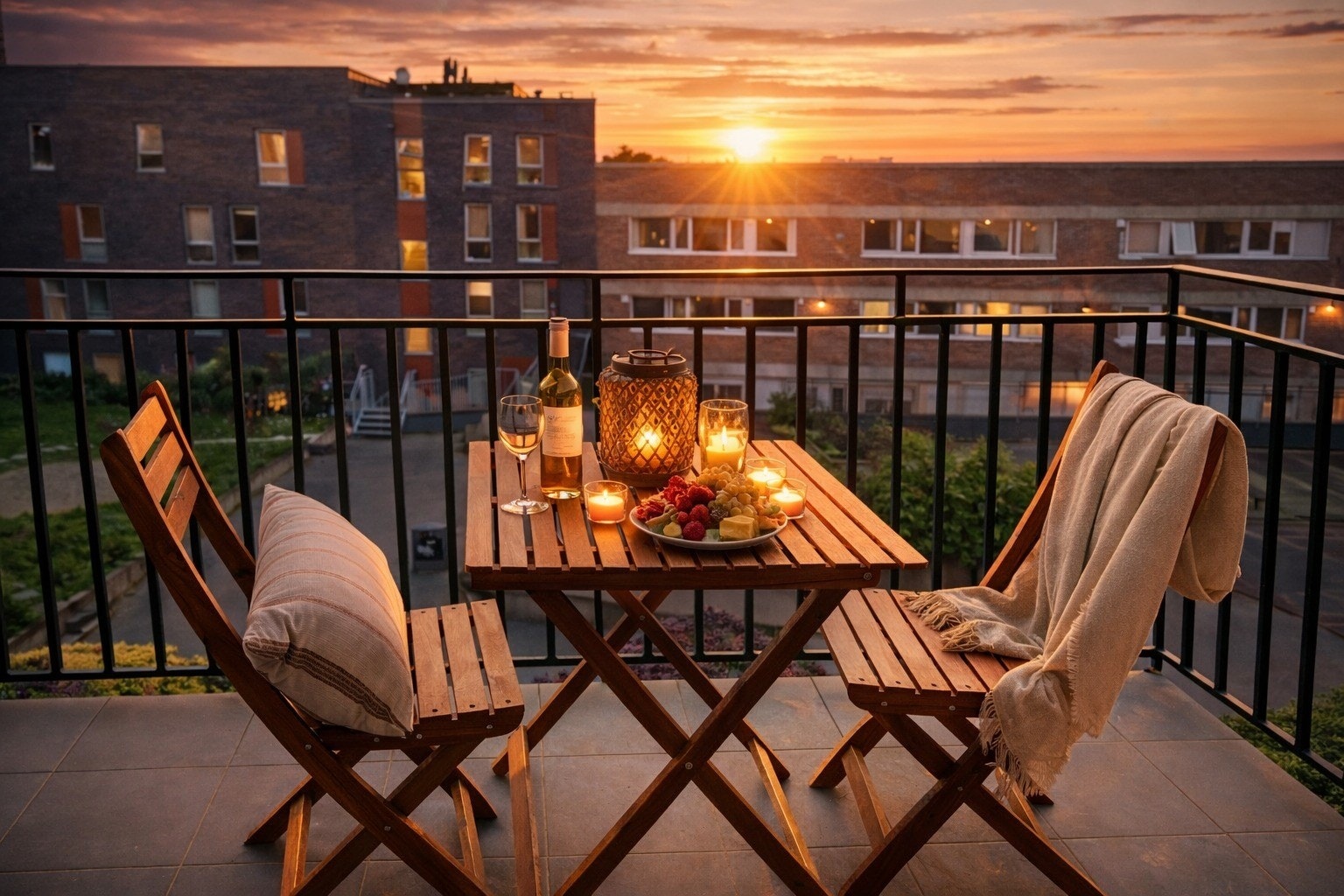 Leiligheten har en solrik balkong mot et fredelig gårdsrom, som gir en lun og privat atmosfære. Galleribilde