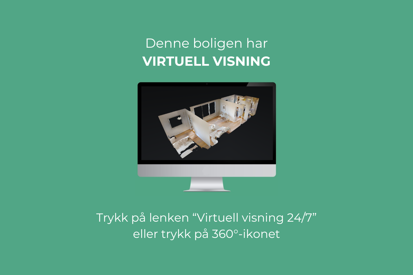 Trykk deg gjerne inn på lenken merket "Virtuell visning 24/7" eller trykk på 360-ikonet for en nærmere titt på hele boligen. Galleribilde