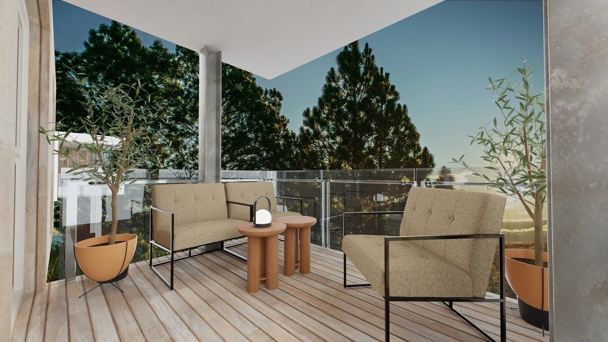 Balkong/terrasse i tilknytning til leiligheten (Bildet er en illustrasjon, avvik vil forekomme) Galleribilde