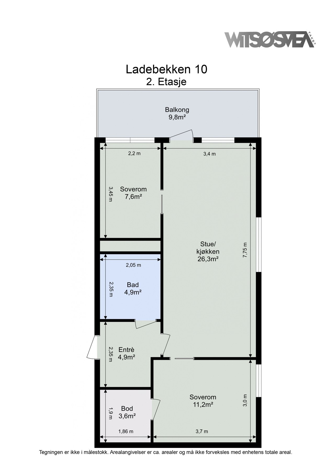 Målsatt planskisse fra takstmann Galleribilde