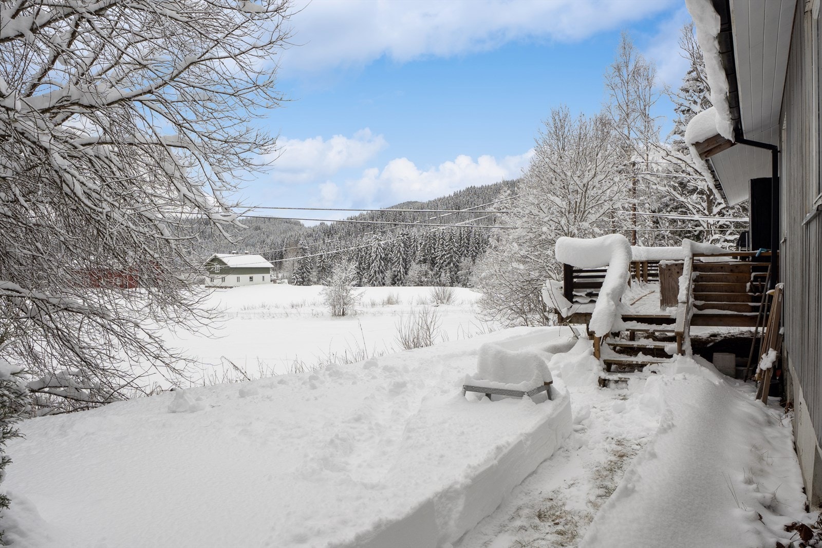 Romslig uteareal du kan benytte, her kan du så plen, bygge platting eller sette opp ett lite drivhus. Galleribilde