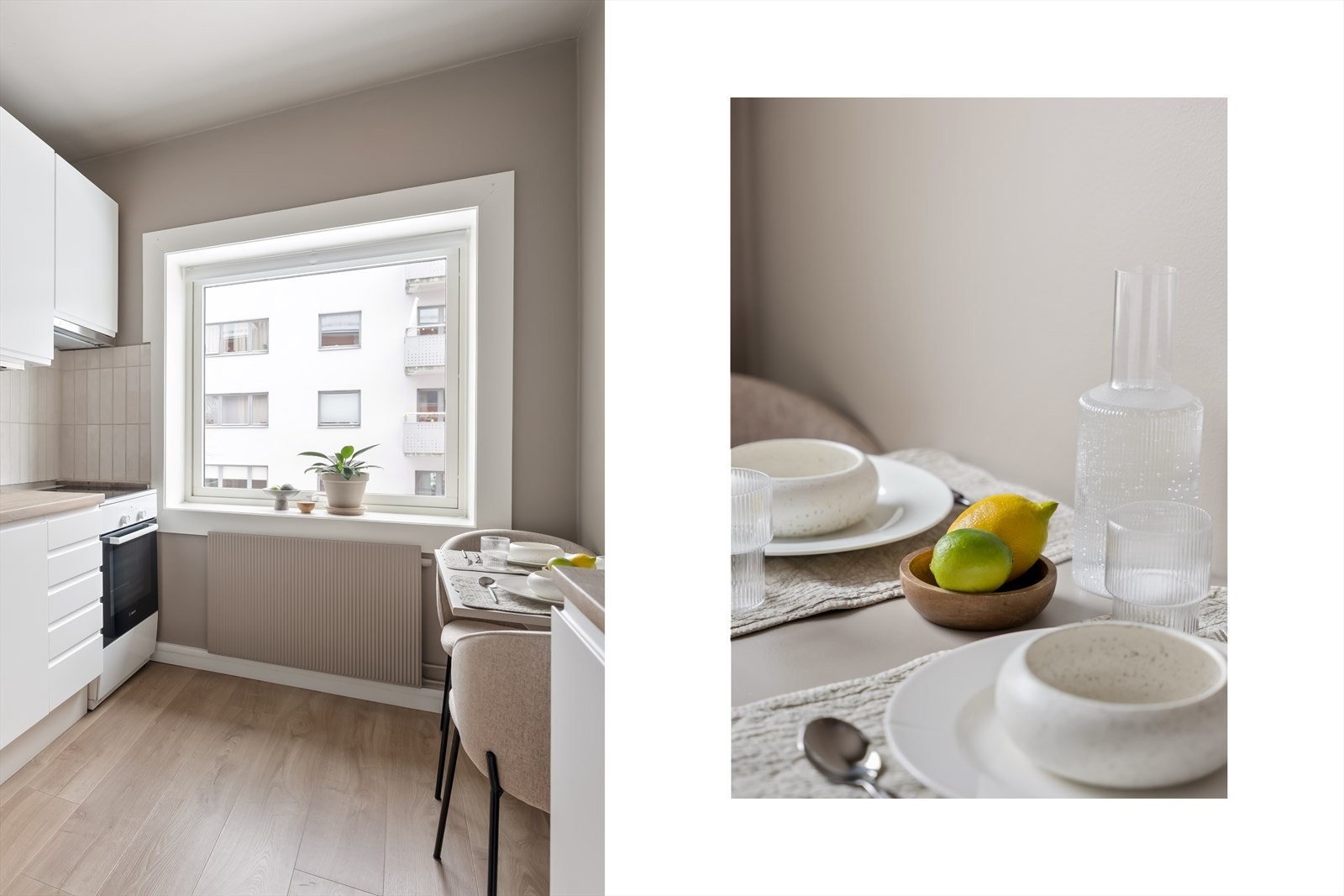 Lys og trivelig spiseplass ved kjøkkenet. Galleribilde