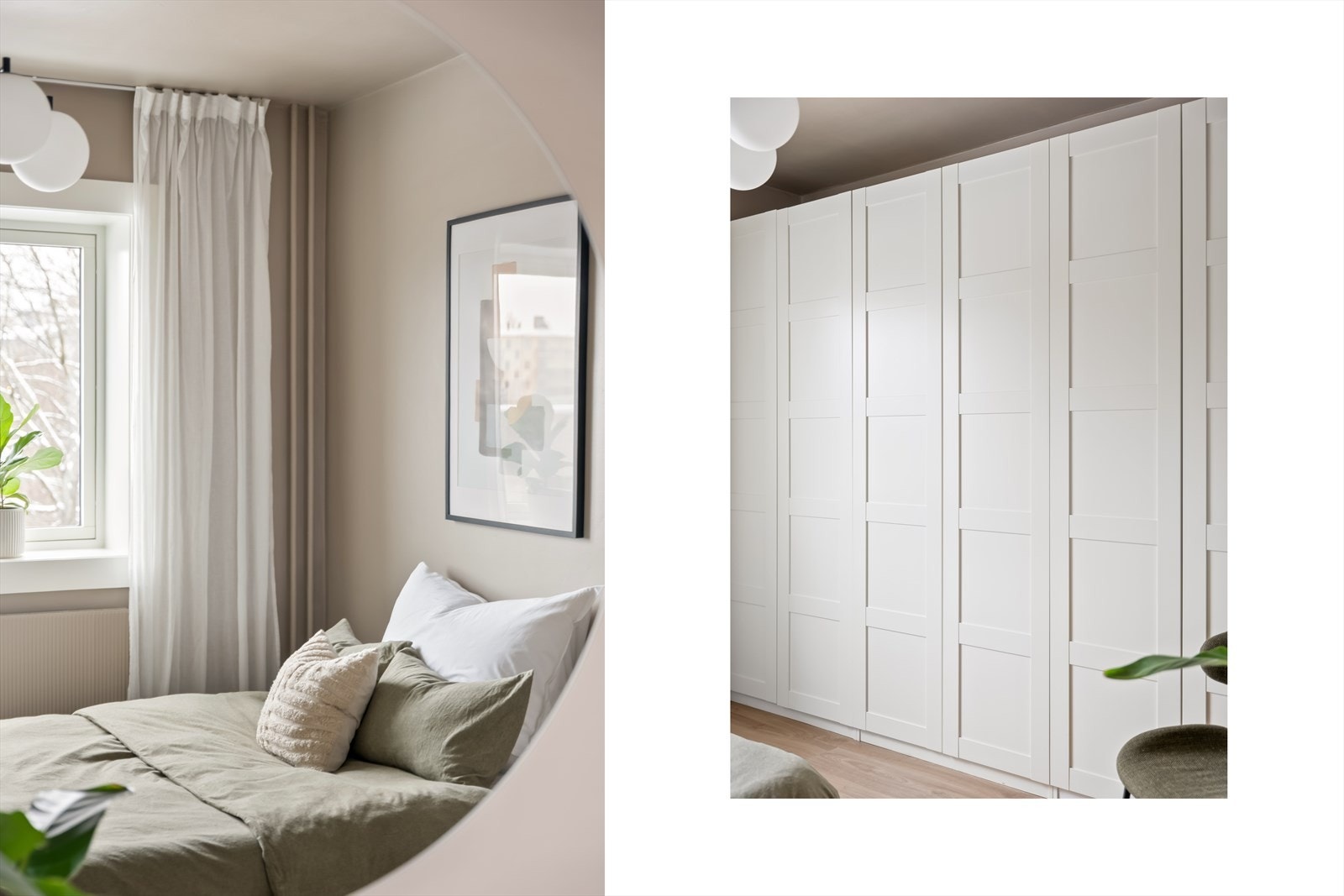 Rommet har en stor garderobeløsning som gir effektiv oppbevaring. Galleribilde