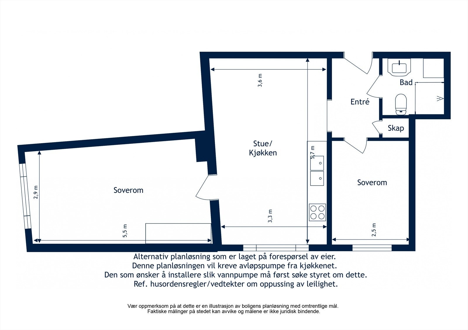 Alternativ planskisse med 2 soverom Galleribilde