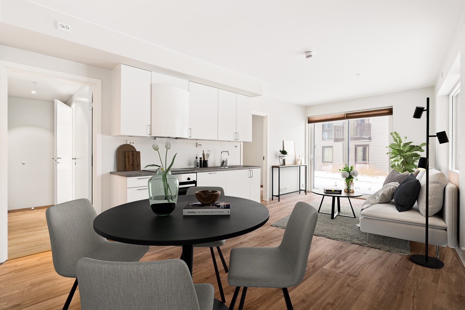 illustrasjonsbilde. Her viser man hvordan man kan fint innrede leiligheten med møbler. Galleribilde