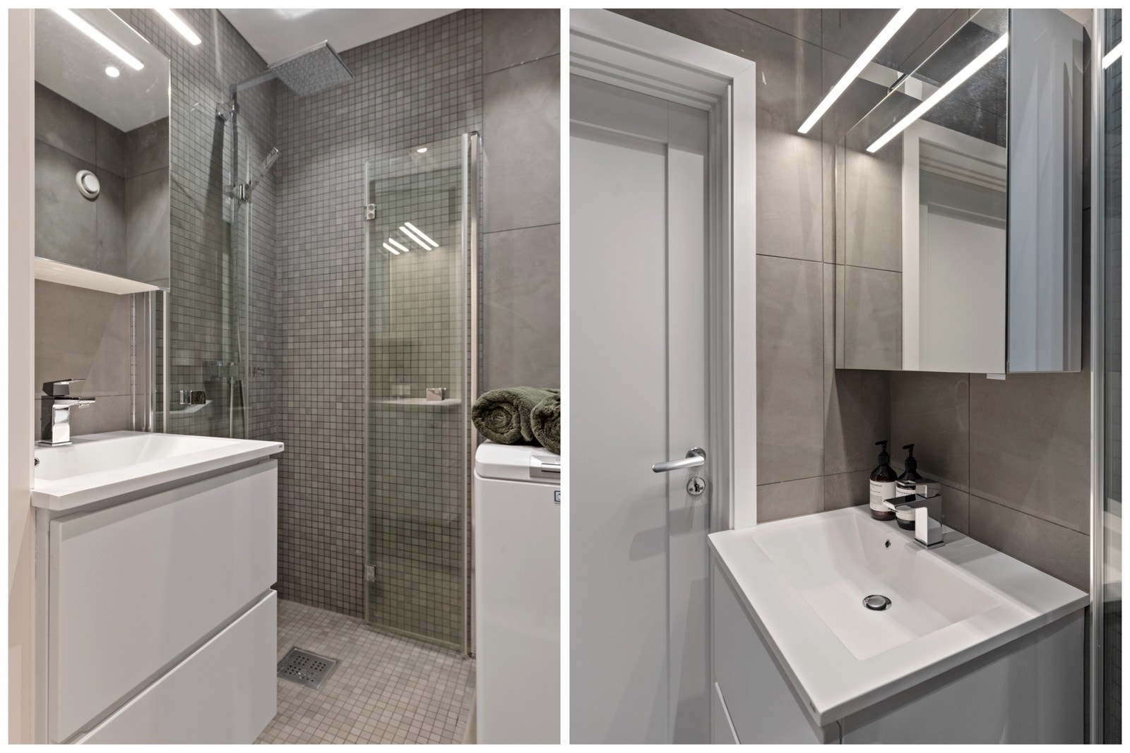 Delikat, flislagt bad fra 2018 med gulvvarme. Galleribilde