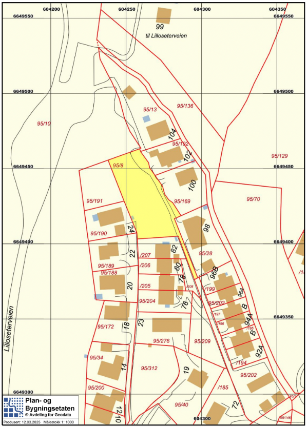 Tomten er markert i gult. Galleribilde
