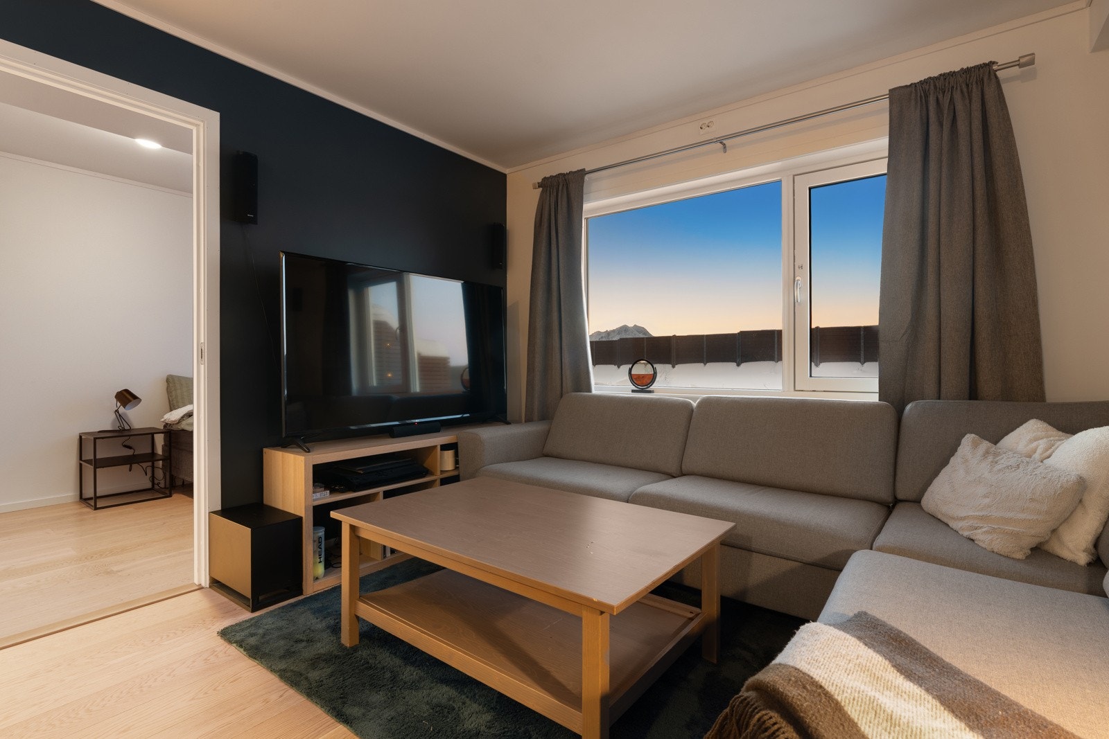 Naturlige soner for innredning av sofagruppe med TV.