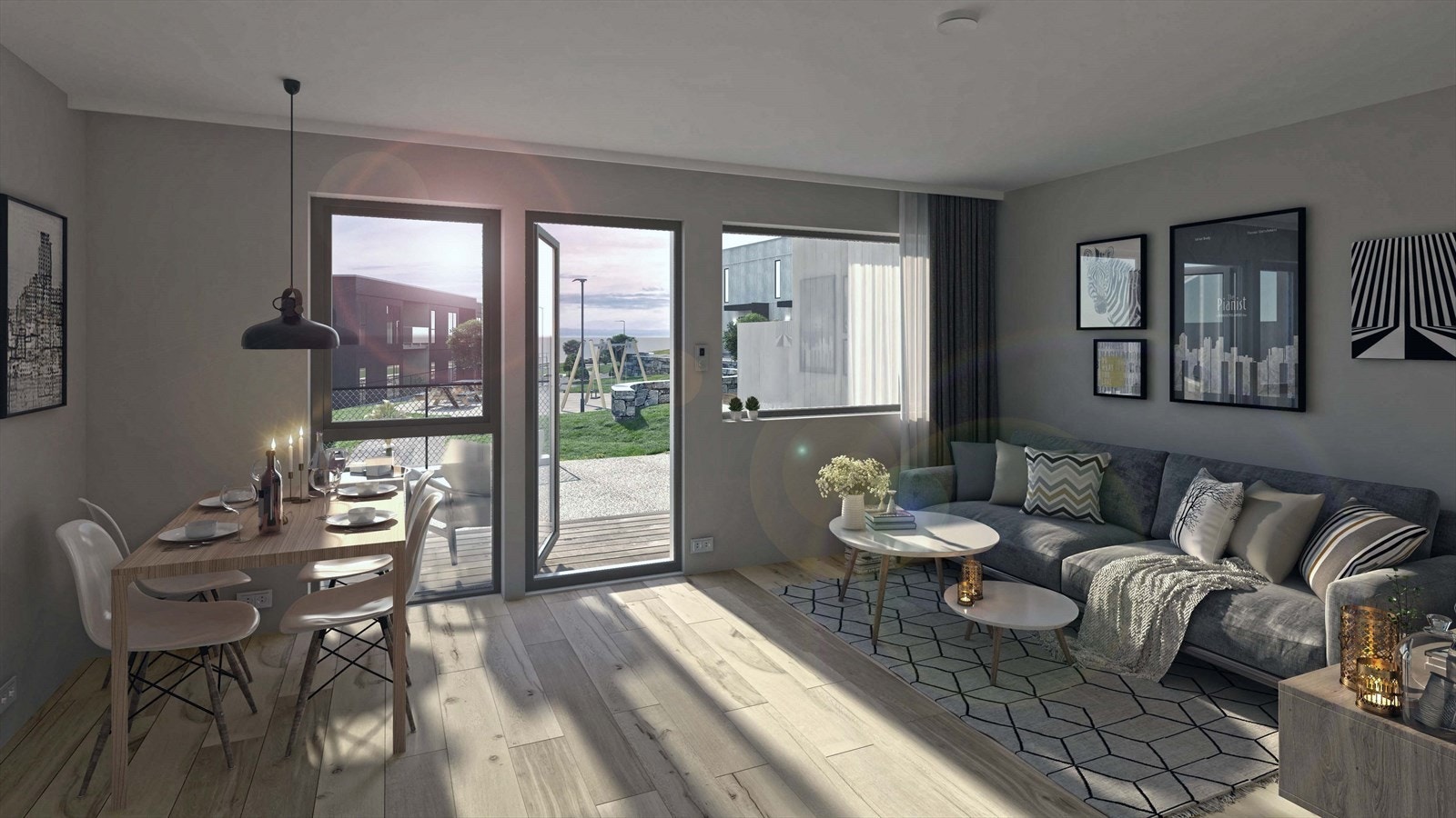 Boligen får fine vindusflater som slipper inn rikelig med naturlig lys! Illustrasjon fra et annet rekkehus i boligprosjektet - avvik vil forekomme Galleribilde