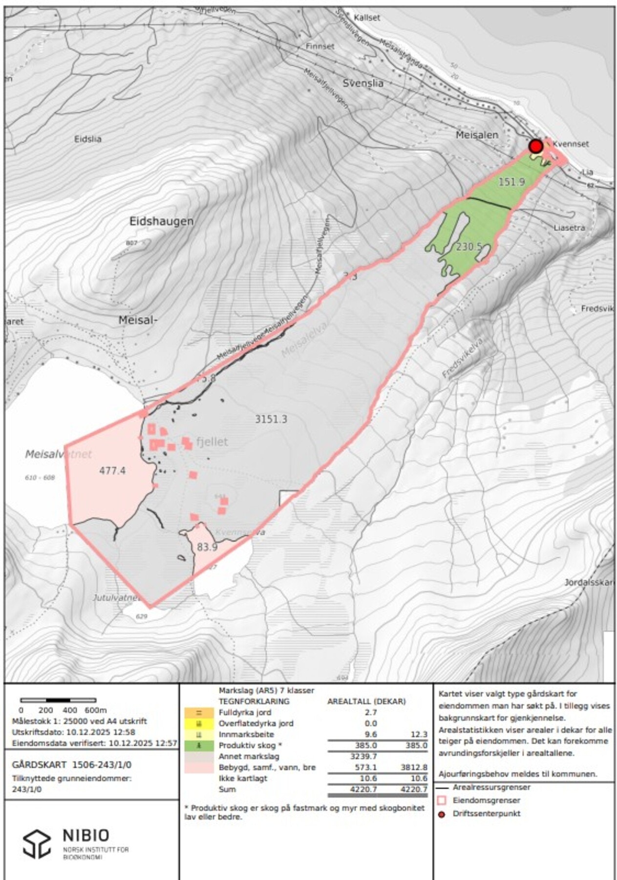 NIBIO gårdskart over eiendommen Galleribilde
