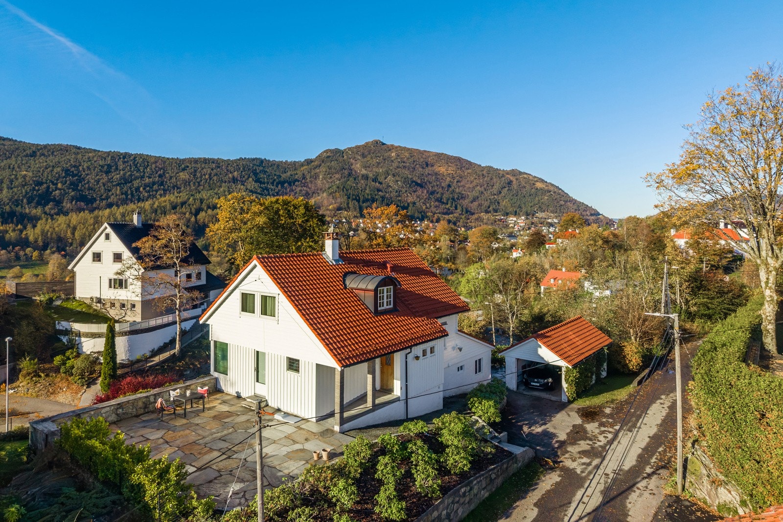 Eiendommen er på over 1 mål, har garasje og flere parkeringsmuligheter Galleribilde