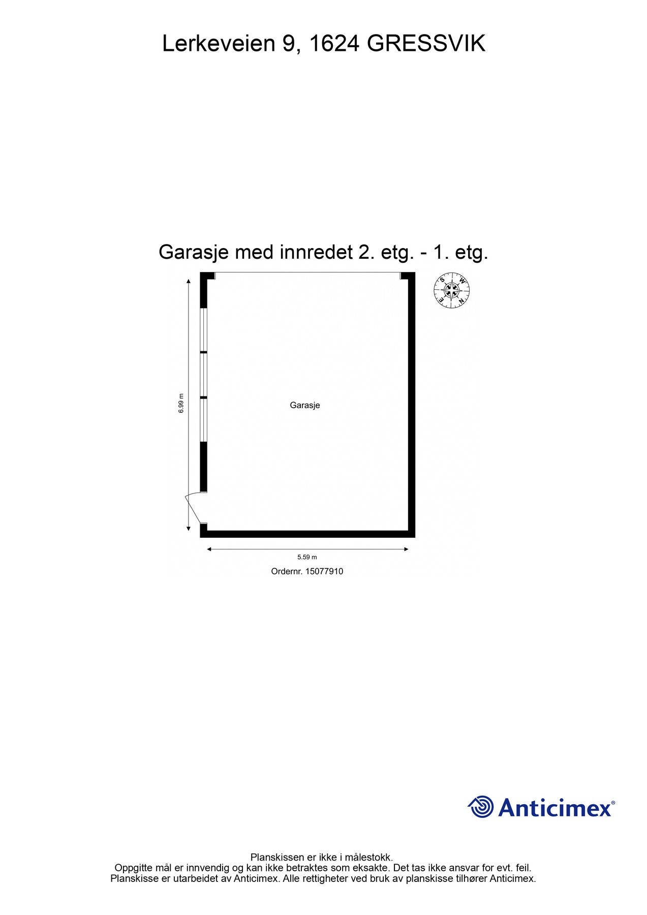 Planskisse for den mindre garasjen. Detaljer kan avvike. Galleribilde