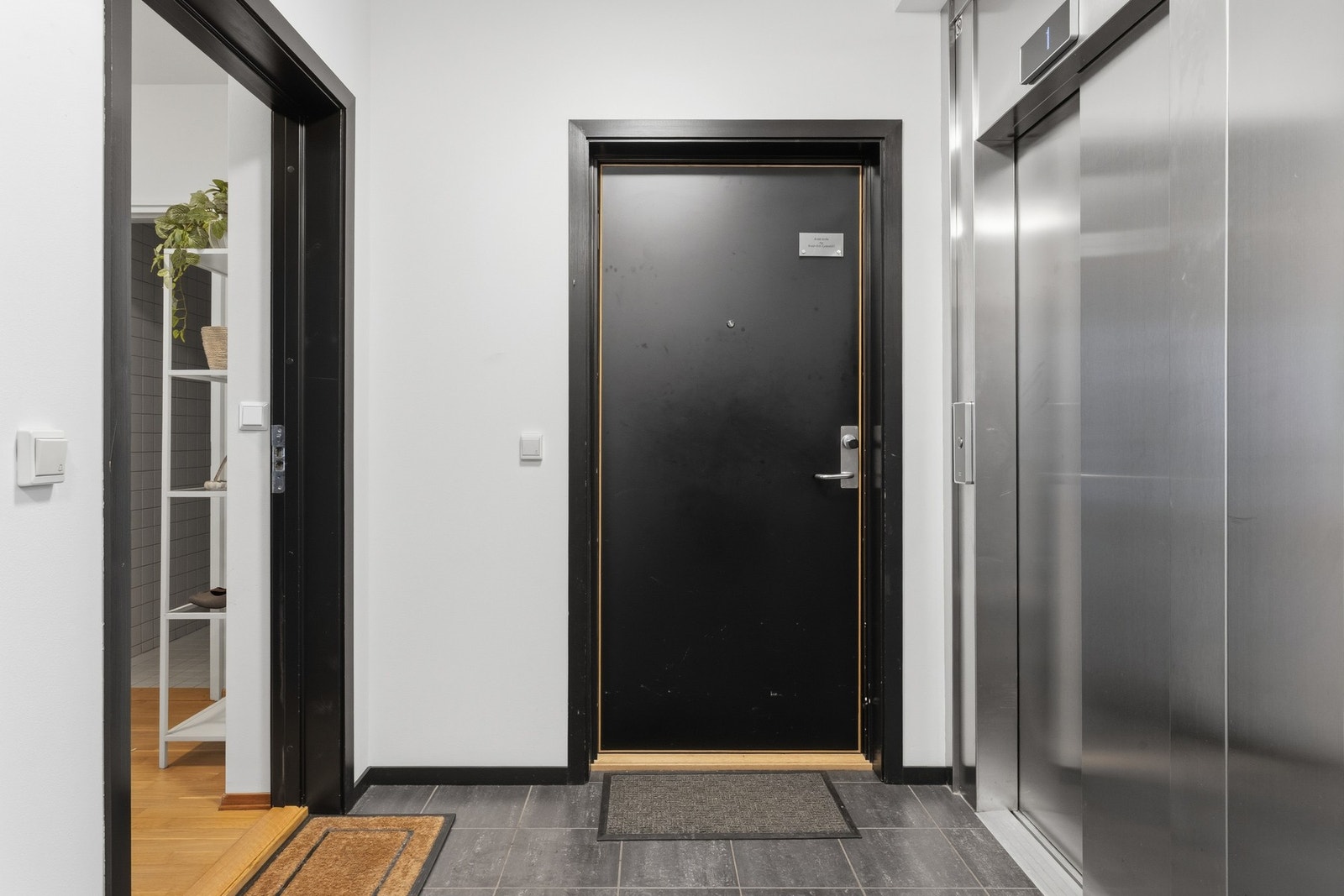 Leiligeheten har inngang få meter fra heisen. Galleribilde