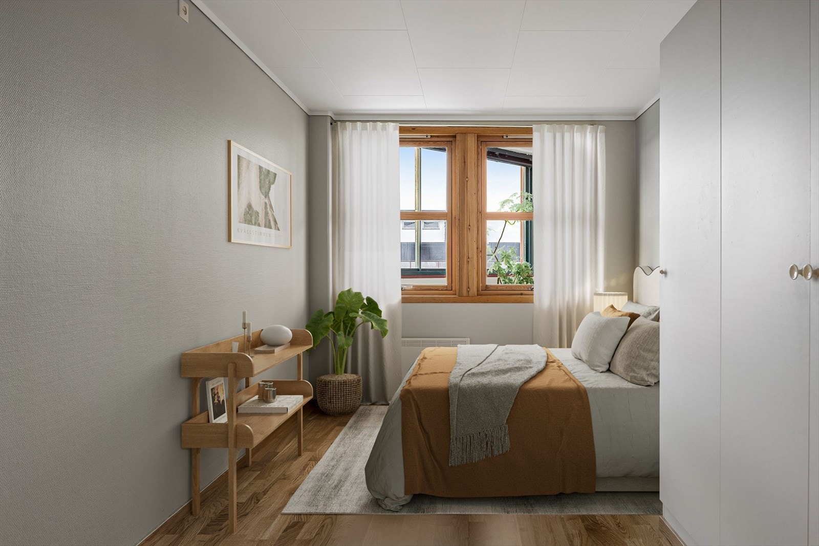 Leilighetens andre soverom er av noe mindre størrelse, men fremdeles med god plass til dobbeltseng og garderobeskap. Galleribilde