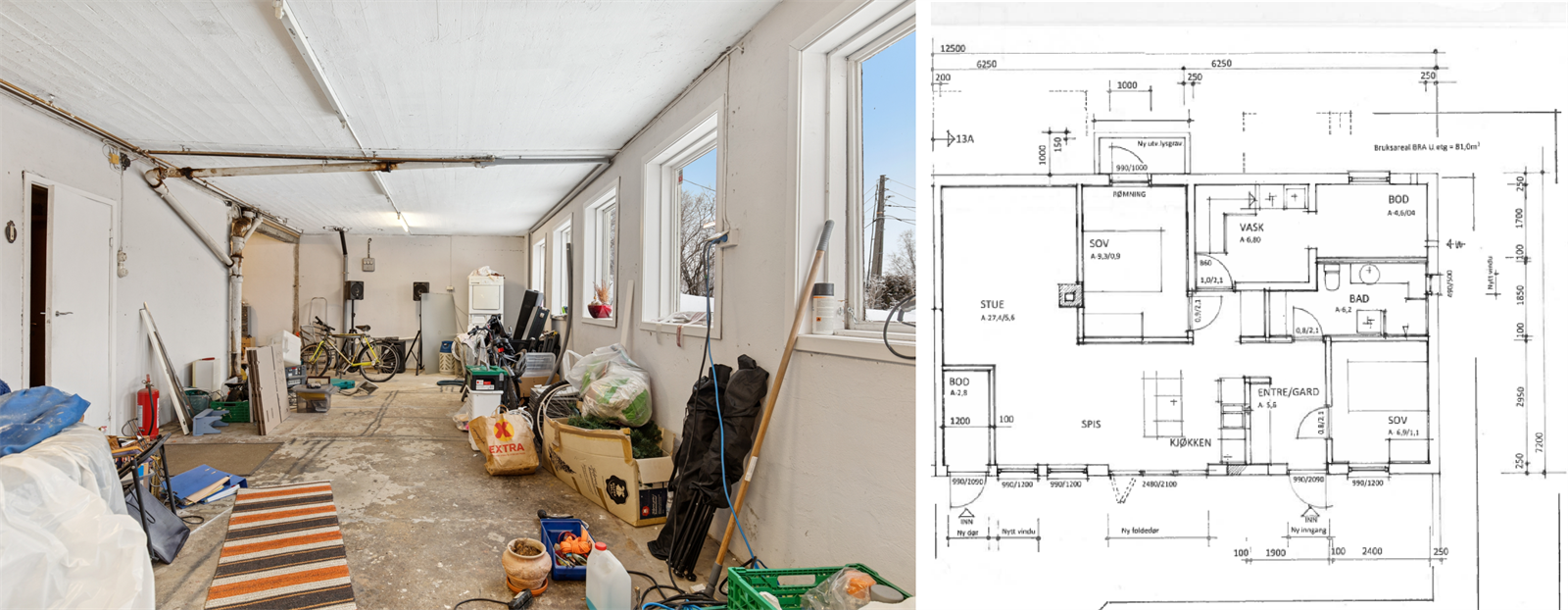 Underetasjen benyttes i dag som bod/oppbevaring. Tidligere vært skissert opp mulighet for rom til varig opphold i underetasjen med egen inngang. Se skisse vedlagt i salgsoppgaven. Galleribilde