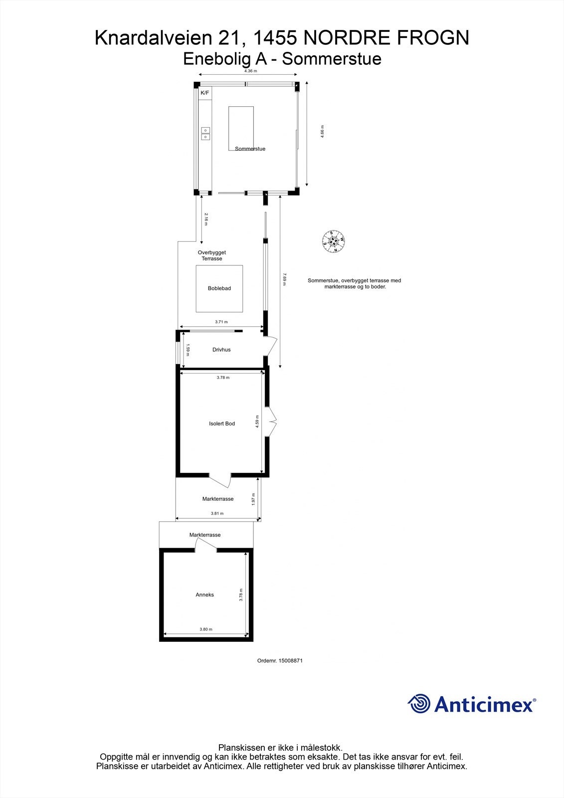 Plantegning - Sommerstue, overbygget terrasse, drivhus, isolert bod og innredet bod. Galleribilde