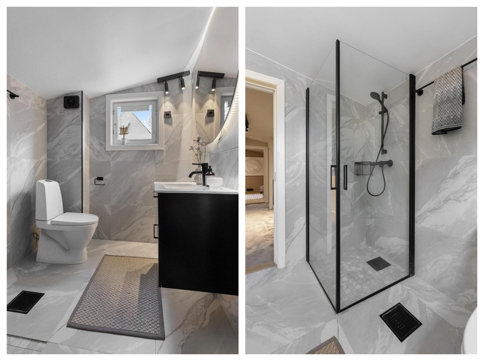 De to øvrige baderommene er utført i samme stilrene og moderne uttrykk som hovedbadet. Galleribilde