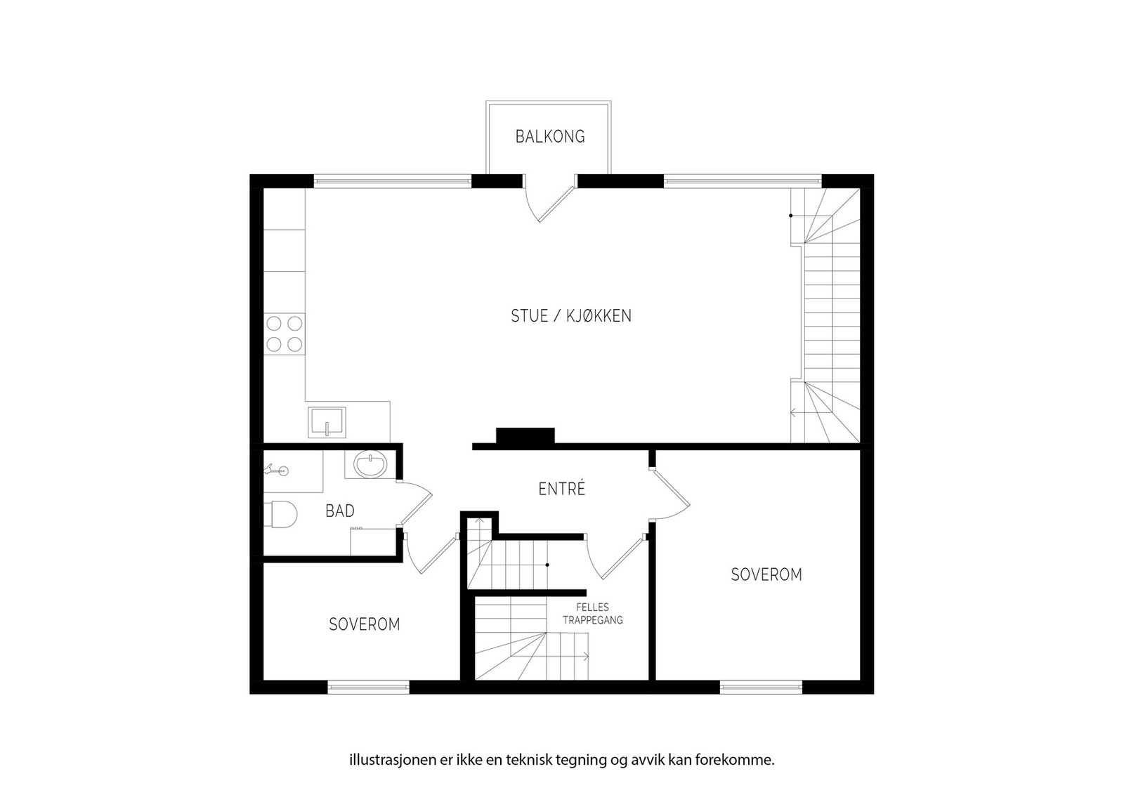 Leiligheten går over 2 plan. Planløsning hovedetasje. Galleribilde