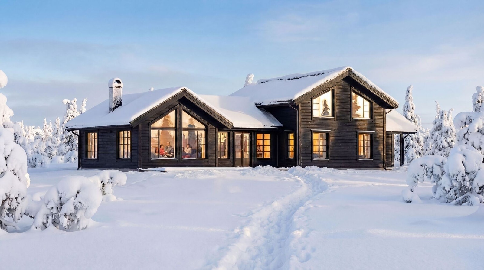 Storeble Panorama med oppstue - en flott hytte til utsiktstomtene. Bildet er en AI-illustrasjon Galleribilde