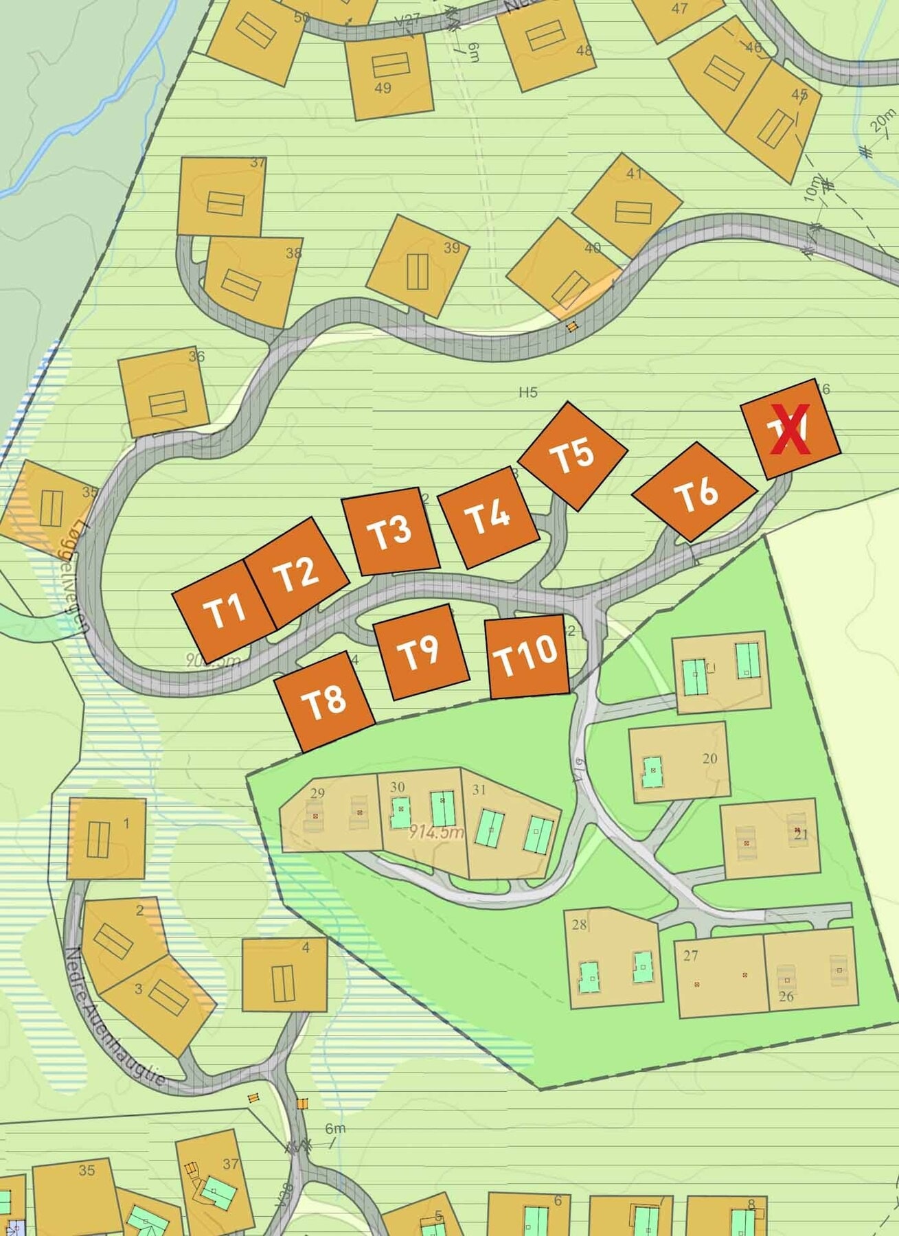 Tomtekart Løggelie. I annonsen er tomt 10 priset. Galleribilde