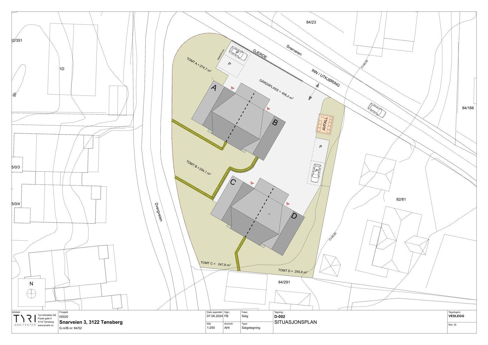 Det er godkjent ramme for 4 nye enheter på tomten (samt rivningstillatelse på eks. bolig) Galleribilde