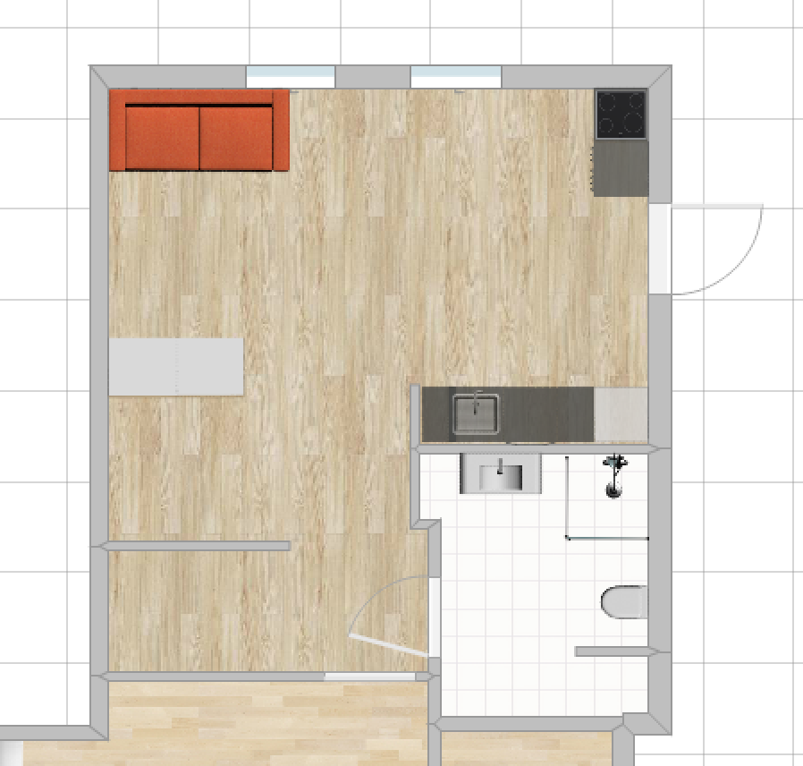 Plombert dør inn mot vår del av sokkelen. Åpen bod/kontor. Opplegg for vaskemaskin på badet. Galleribilde