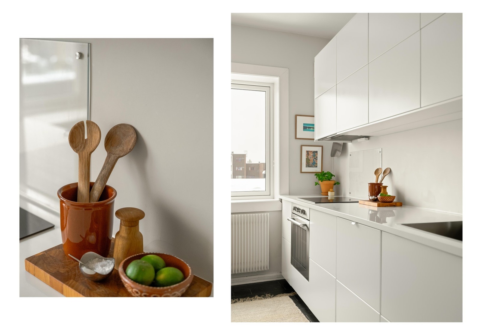 Innredningen består av glatte fronter, laminat benkeplate og integrerte hvitevarer. Alle hvitevarer følger med. Galleribilde