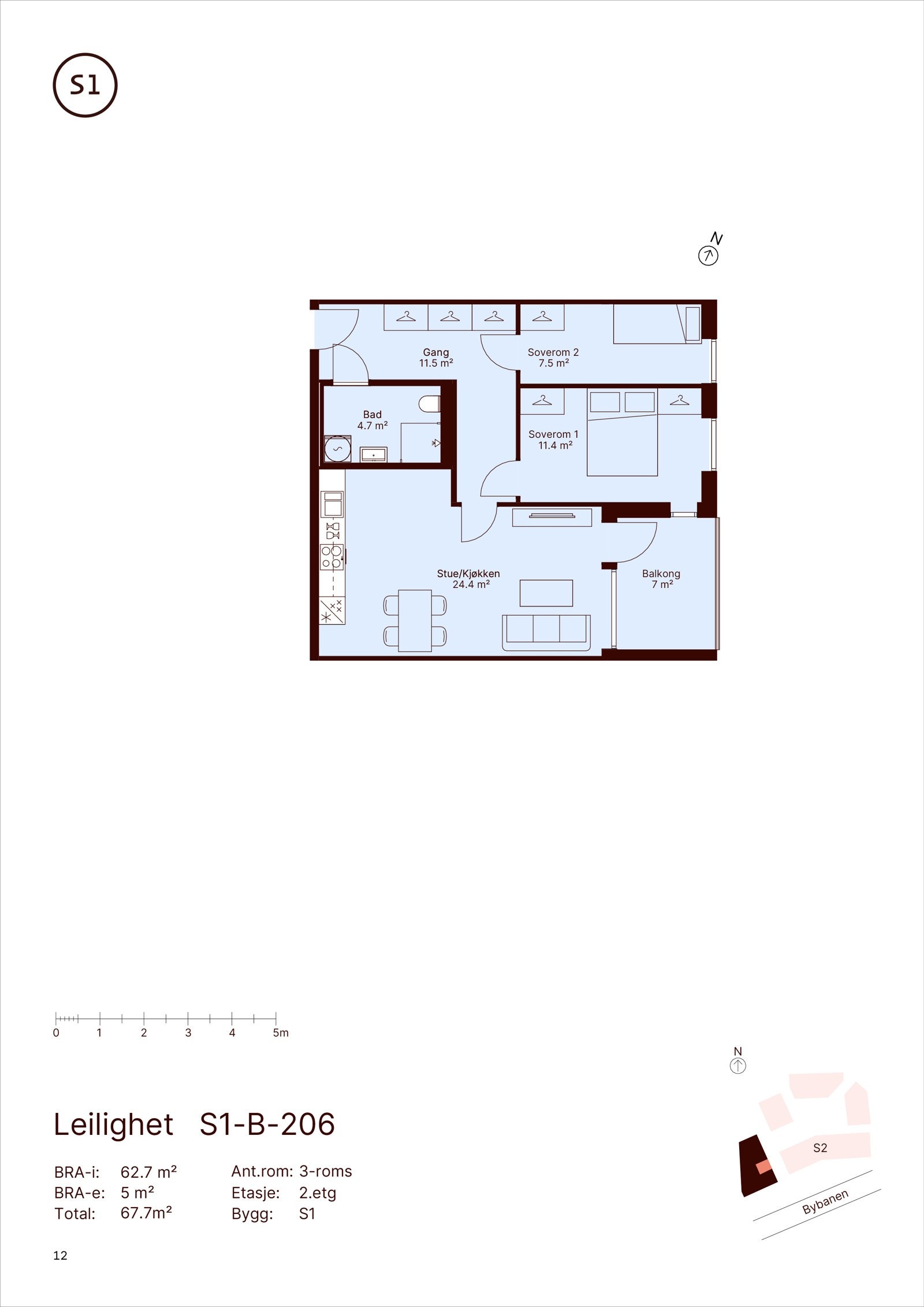 - Meget praktisk og arealeffektiv 3 roms eierleilighet i 2 etasje, på 63 m2 - Galleribilde
