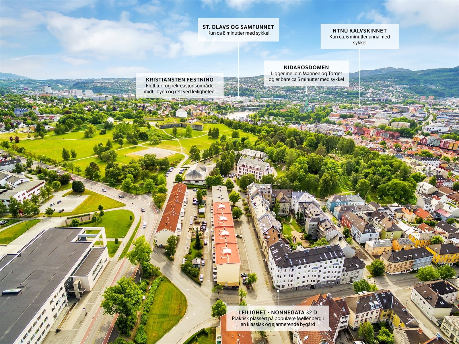 I umiddelbar nærhet ligger Kristiansten festning med flotte parkområder en populær sommerdestinasjon. Galleribilde