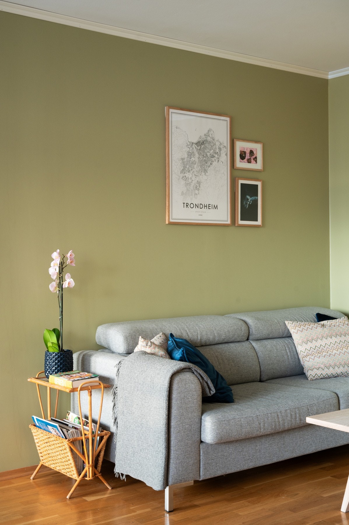 Pene fargevalg som harmonerer godt med det lyse parkettgulvet i stuen. Galleribilde