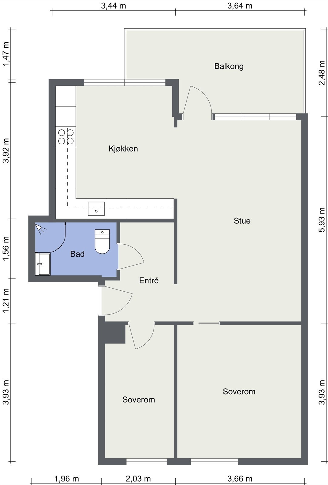 Gjennomgående, god planløsning (legg merke til 5 fag med vinduer mot vest) Galleribilde