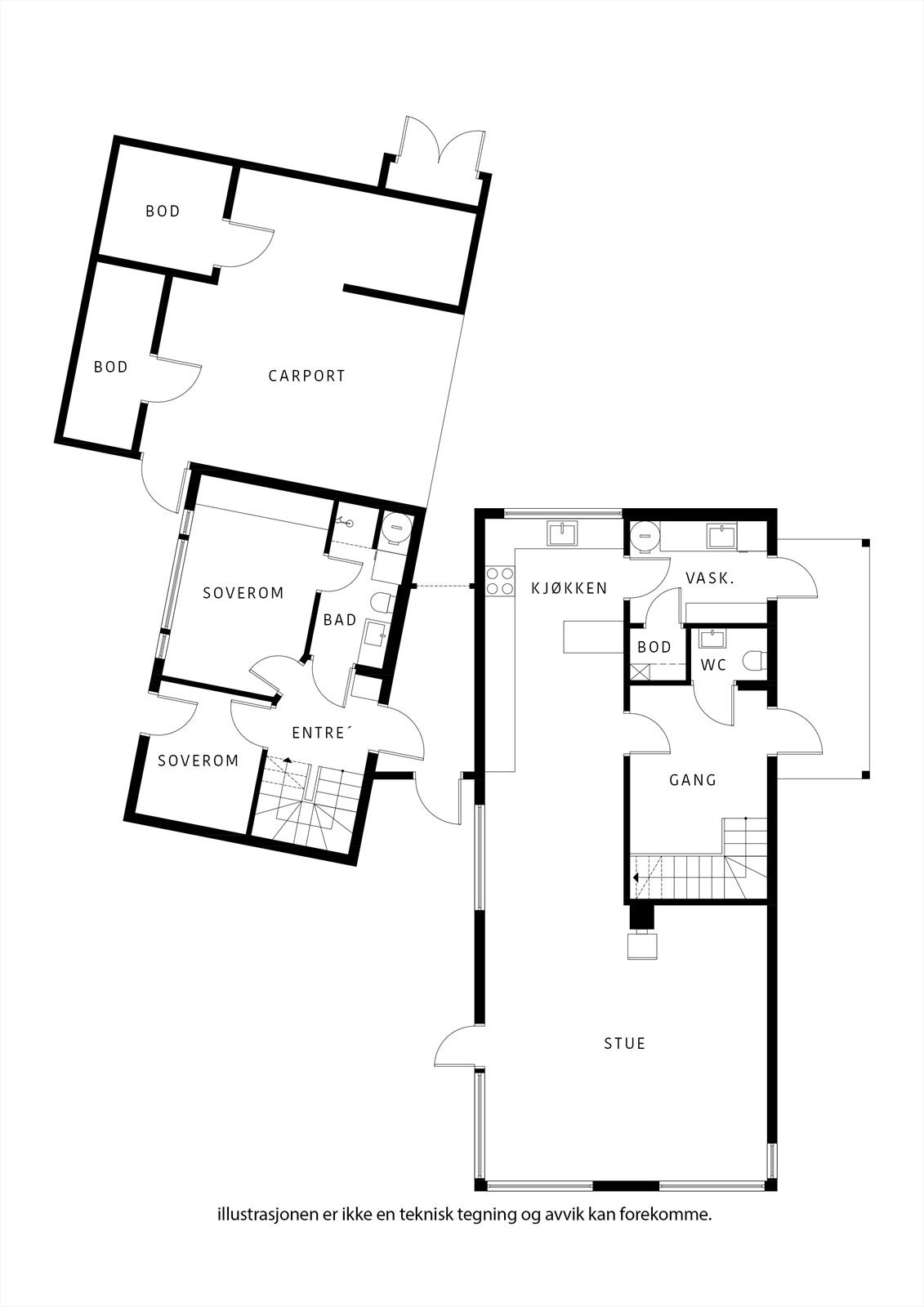 En særdeles godt løst enebolig på kun to plan, og med to ekstra plan i utleiehus. Galleribilde