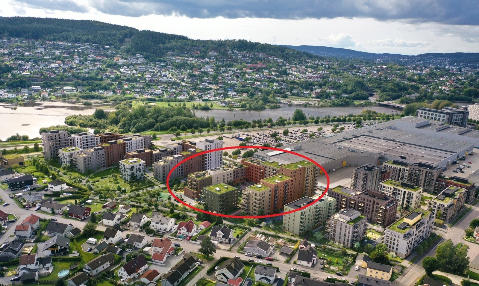 Oversikt Kvarteret, markert Torghagen Galleribilde