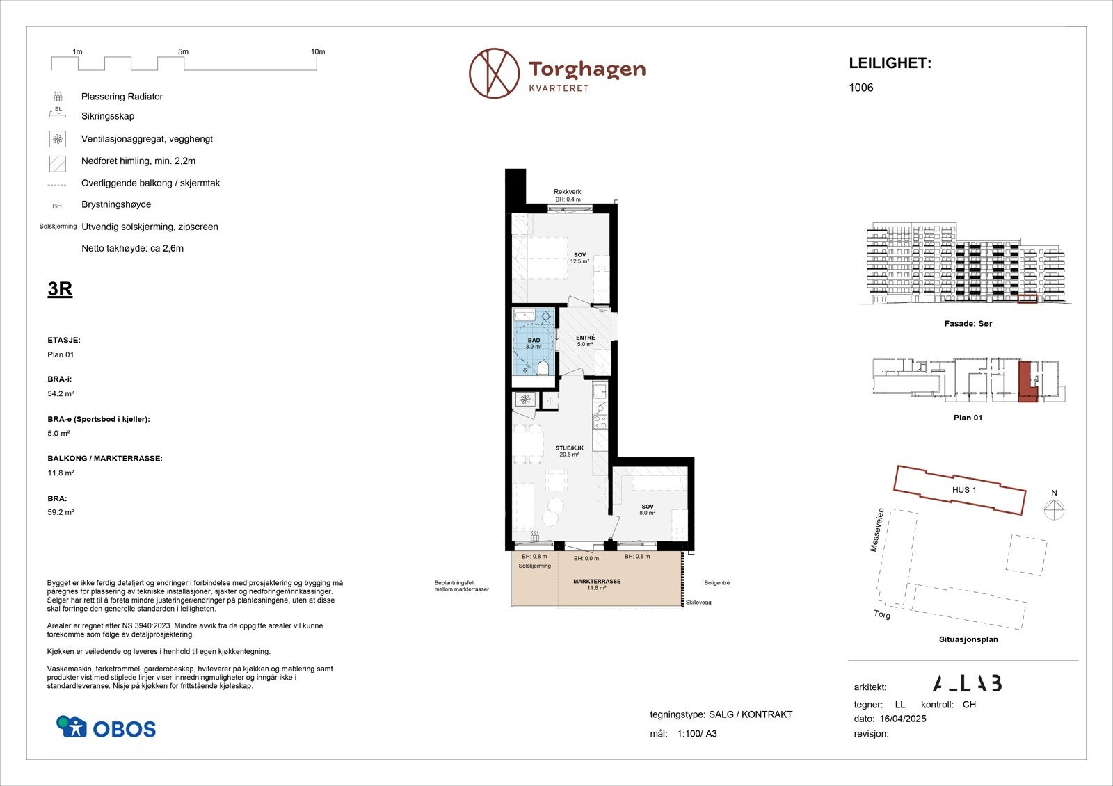 Plantegning av leilighet 1006 - med situasjonsplan Galleribilde