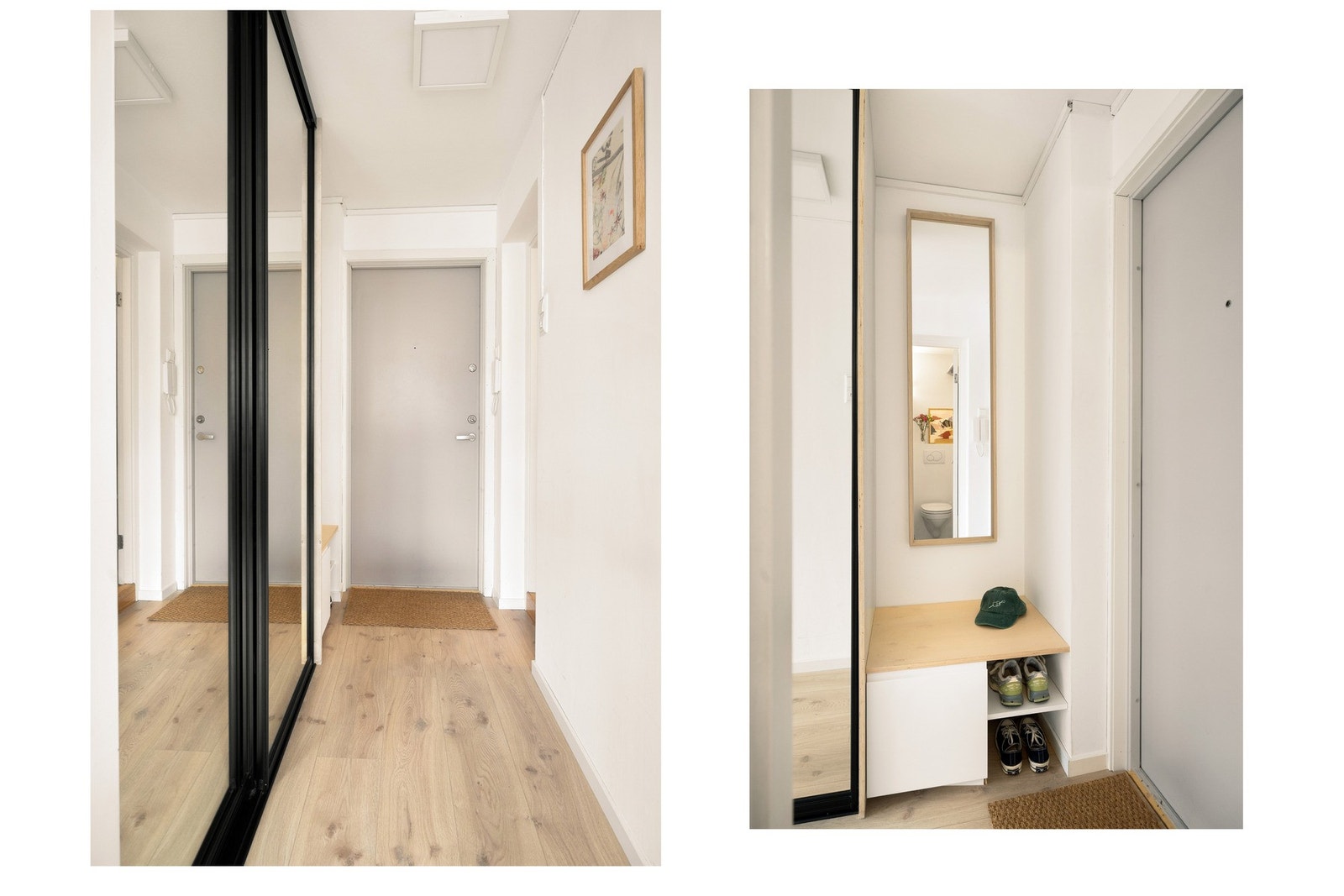 Entréen er romslig med stor skyvedørsgarderobe med speilfronter samt praktisk plass for sko og daglig tilbehør. Galleribilde