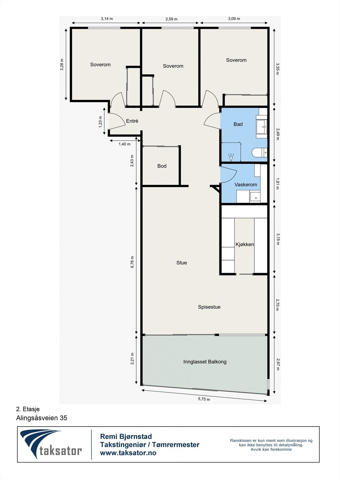 Plantegningen viser en arealeffektiv leilighet på 96 m² Galleribilde