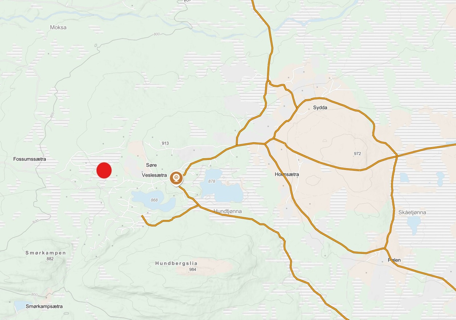 Utsnitt fra sporet.no og tomteområdet markert. Galleribilde