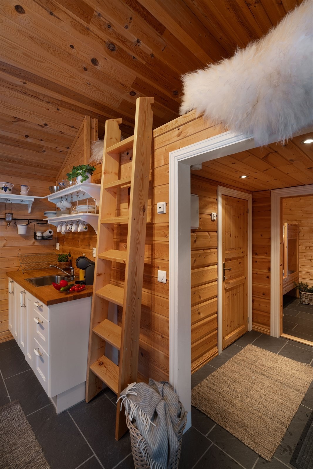 Fra kjøkkenet er det en stige opp til hems. Galleribilde