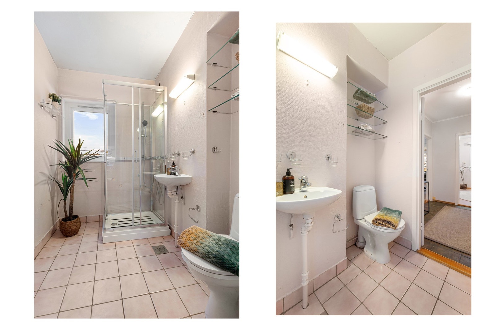 Badet er praktisk plassert i tilknytning til entréen, ved hovedsoverommet. Galleribilde