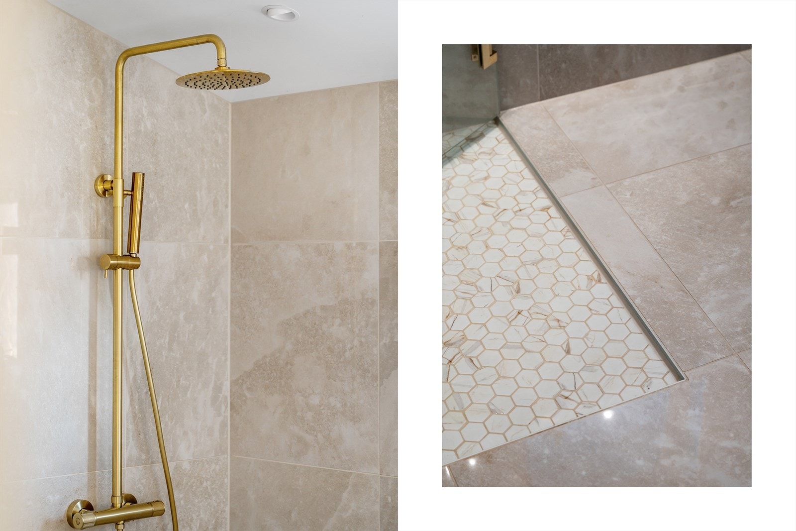 - På baderommet tar man igjen gulldetaljene fra kjøkkenet - Galleribilde