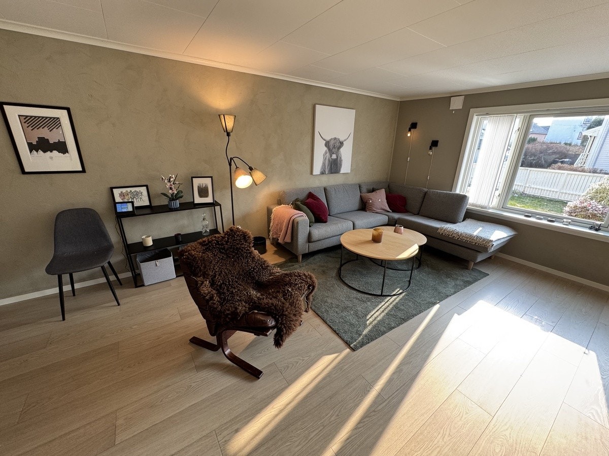 Koselig stue med stor sofa Galleribilde