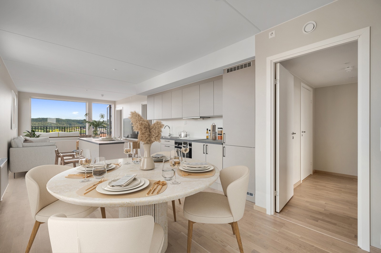 Rommets utforming gjør det enkelt å innrede etter eget ønske og personlige stil. Bildet er virtuelt møblert. Galleribilde