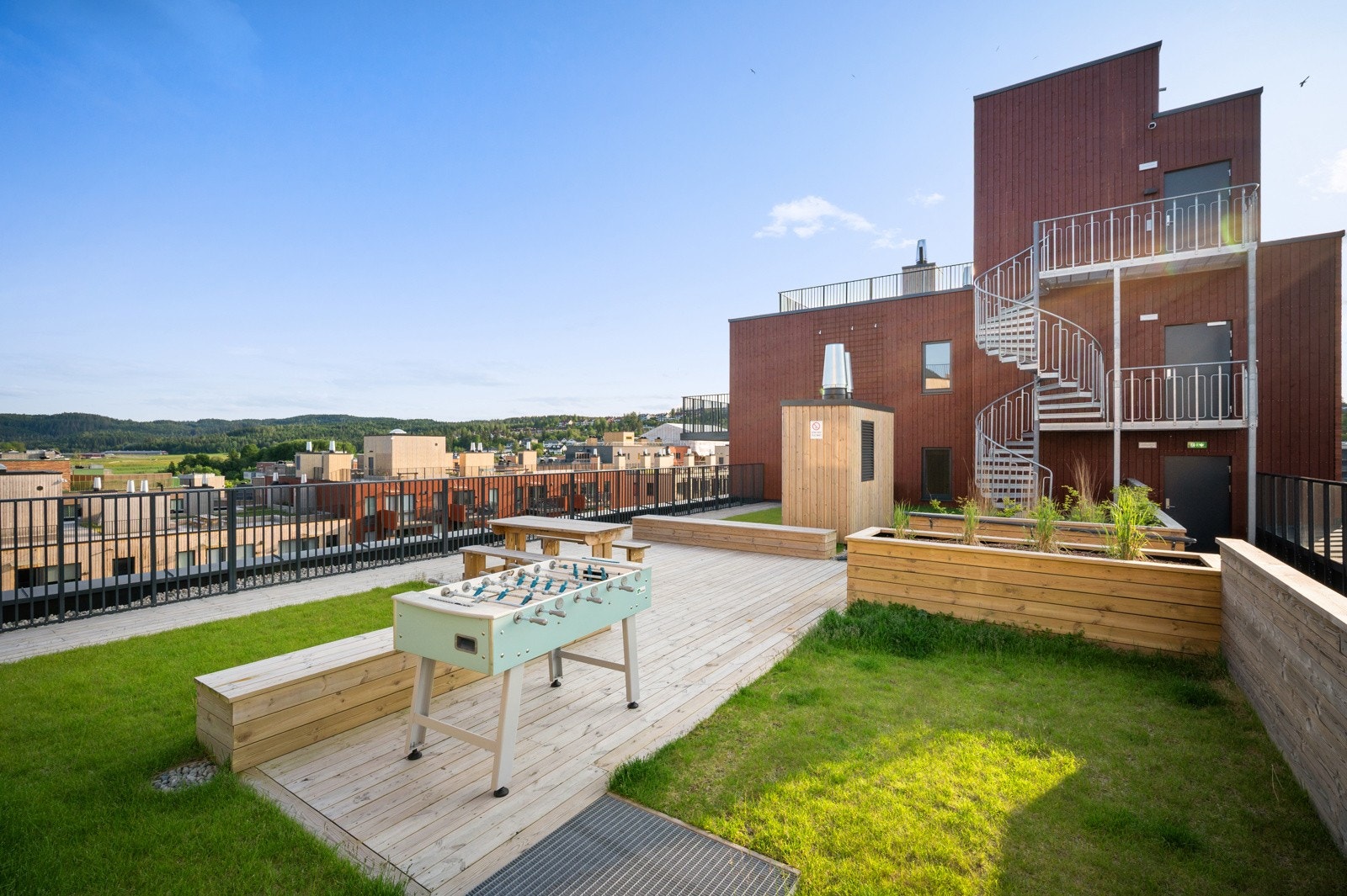 Alle byggene i Lørenskog Hageby har flotte, solrike felles takterrasser. Galleribilde