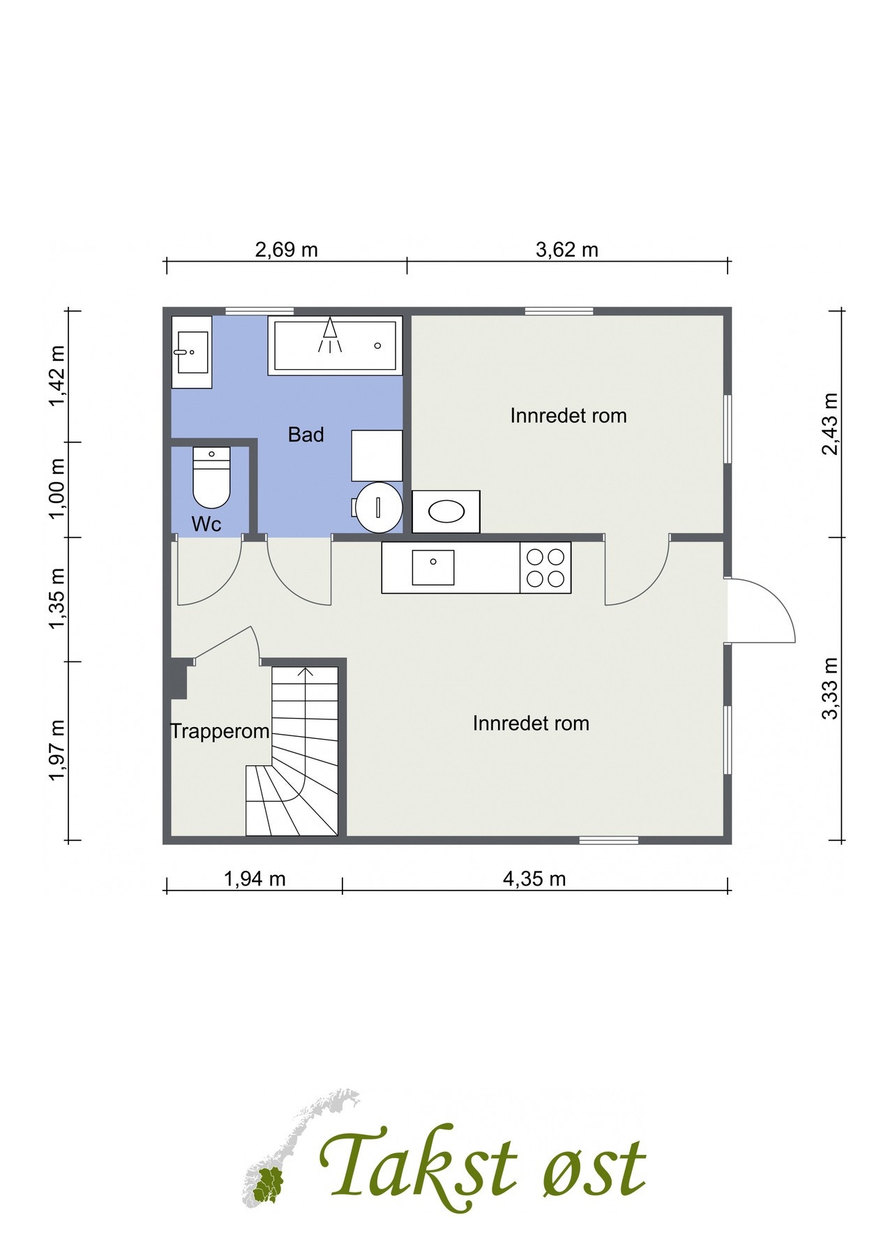 Boligen har også kjeller. Plantegning for kjelleren. Galleribilde