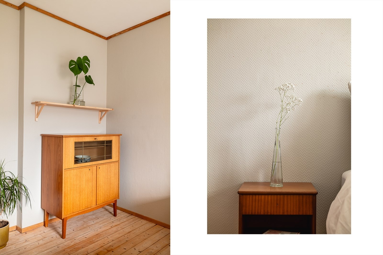 Det er god plass til garderobeskap og kommoder på soverommet. Legg merke til de duse fargene og tregulvet som gir en herlig lunhet til rommet. Galleribilde