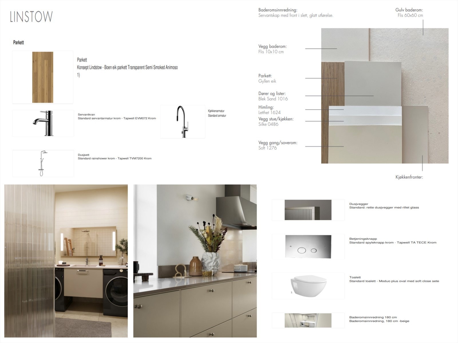 Kjøkken og baderomsinnredning - interiørstil Linstow - Se prospekt for oversikt. Galleribilde